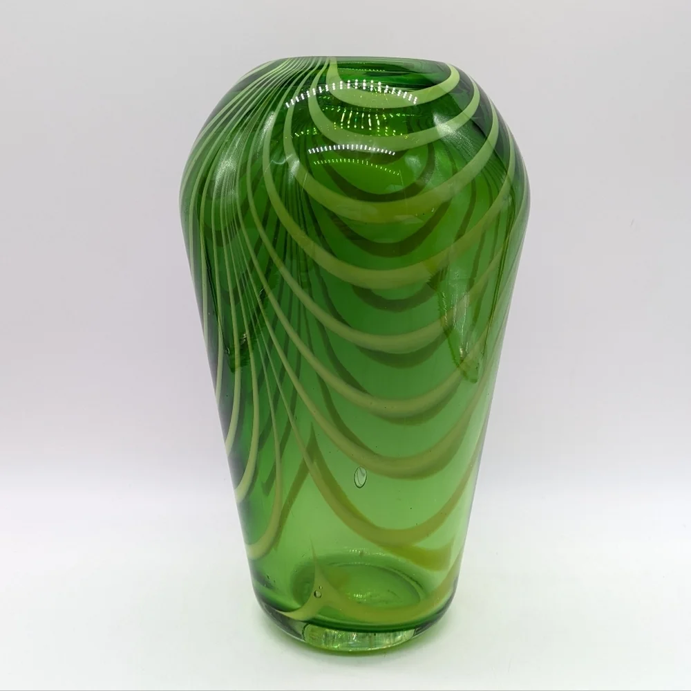 Green Glass Striped Accent Vase